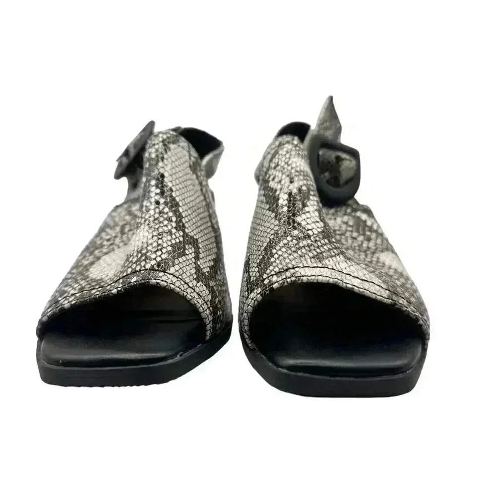 Vince Camuto Sovetta Leather Open Toe‎ Block Heels Snake Embossed Size M 6/6.5 - Picture 4 of 11